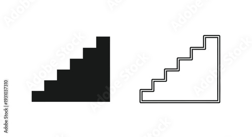 Staircase illustrations a solid black version and a white outline version