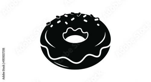 Simple black and white illustration of a sprinkled donut