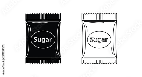 Two depictions of sugar packets one dark and one light