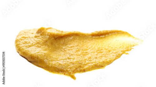 Schilderij op canvas Yellow mustard sauce, spread isolated on white background, side view