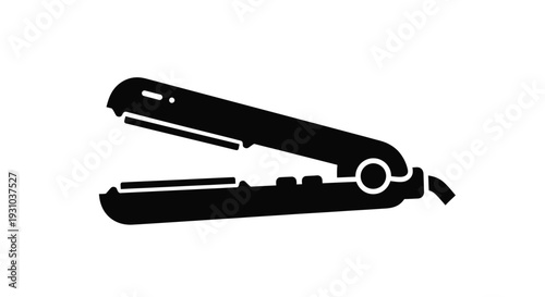 Black silhouette of a hair straightening iron on a white background