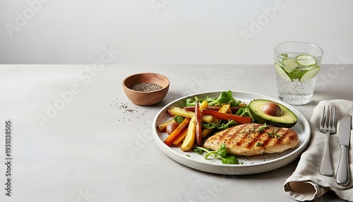 Minimal Clean Eating Concept with Simple Healthy Meal, Neutral Tones, Studio Lighting, Modern Wellness Food Photography with Copy Space