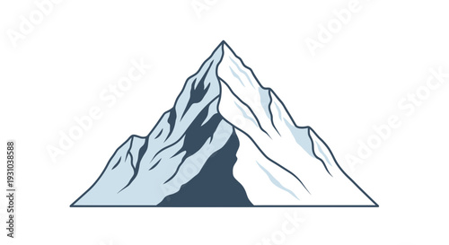 Majestic Snow-Capped Mountain Peak with Dramatic Shadows and Blue Sky