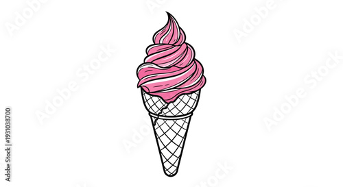 Pink Ice Cream in Waffle Cone.