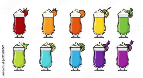 Colorful Cocktails with Whipped Cream Topping.