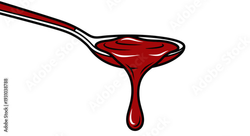 Red liquid dripping from metal spoon.