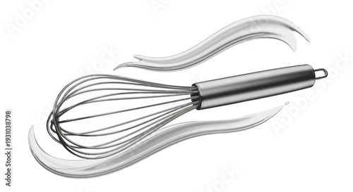 Whisk with metal wires and handle.