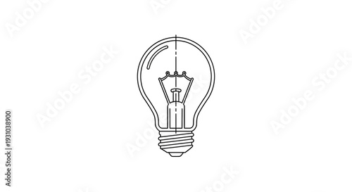 Light Bulb Illustration: Classic Incandescent Bulb Outline, Isolated on White Background