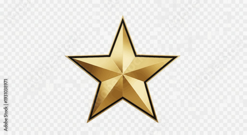Golden Star Award Trophy Icon, Shiny Metallic Star Shape, Isolated on Transparent Background