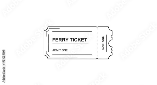 Ferry Ticket Admit One Vintage Style Isolated on White Background