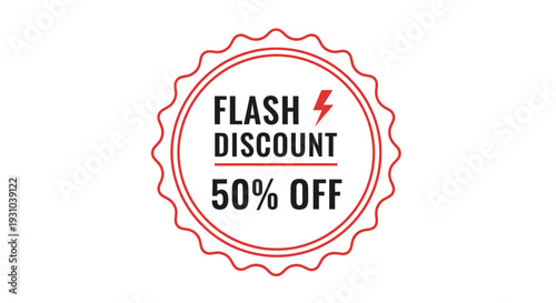 Flash Discount 50% Off Sale Sticker with Lightning Bolt Icon