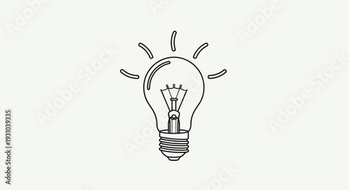 Doodle Light Bulb Idea Concept with Glowing Rays on White Background