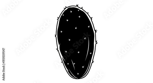 Black Silhouette of a Prickly Pear Cactus Pad with Spines and Dots