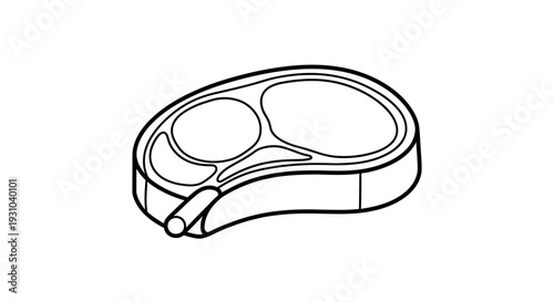 Raw Pork Chop with Bone, Line Art Illustration