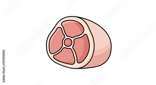 Raw Pork Ham Slice with Marbling, Isolated on White Background, Food Ingredient