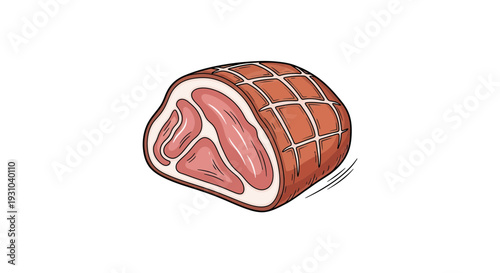 Raw Pork Loin Roast with Fat Cap and Netting, Isolated on White Background