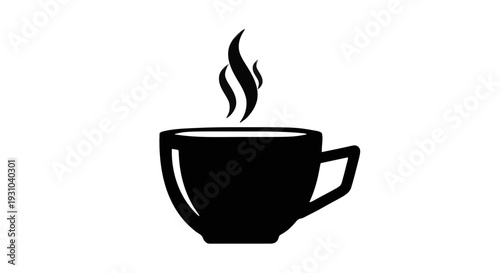 Steaming Hot Coffee Cup Silhouette Icon Vector Graphic Design on White Background
