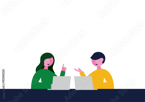 パソコンとディスカッションする男女のイラスト素材2