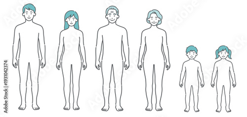 全世代の人体図・全身モデルのイラストセット（男女・シニア・子供）