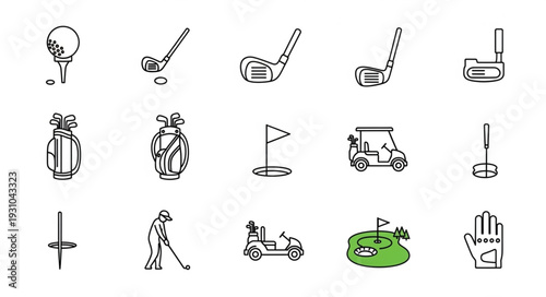 Golf Icons Set Vector Illustration Sport Equipment.