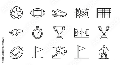 Collection of Hand Drawn Soccer and Football Sports Icons.