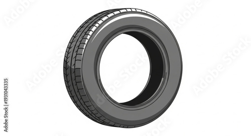 Round black rubber car tire with tread pattern.