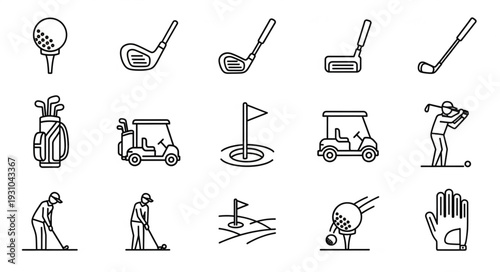 Collection of Golf Icons and Illustrations for Sports and Leisure.