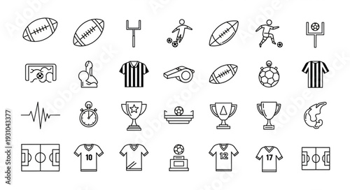 American Football Sports Icons and Symbols Collection.