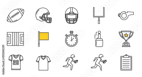 American Football Icons Set Hand Drawn Style.