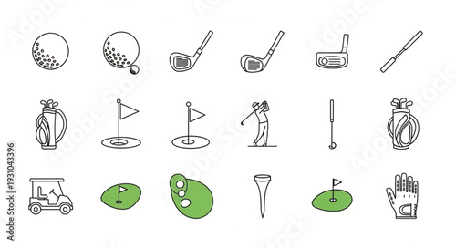 Golf Equipment and Icons Collection Hand Drawn Style.