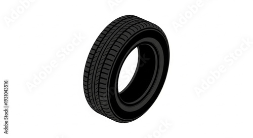 Black Car Tire Isolated on White Background Studio Shot.