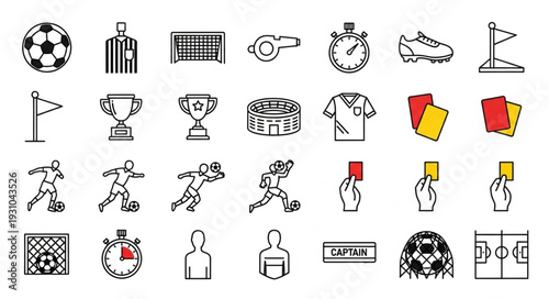 Collection of Soccer Icons and Symbols for Sports and Games.