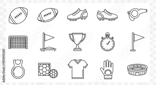 Collection of hand-drawn sports equipment and icons.