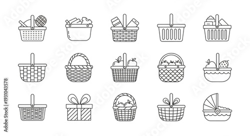 Collection of Hand Drawn Easter Baskets and Gift Boxes.
