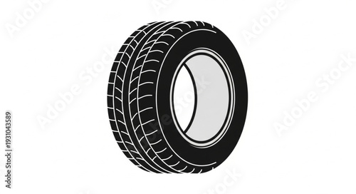 Black Car Tire Tread Pattern Isolated on White.