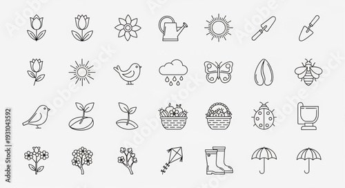 Collection of Hand Drawn Garden Icons and Symbols.