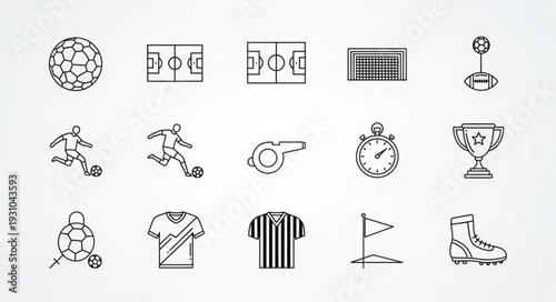 Collection of hand-drawn soccer sport icons and symbols.