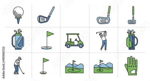 Collection of Golf Icons and Illustrations for Sports.