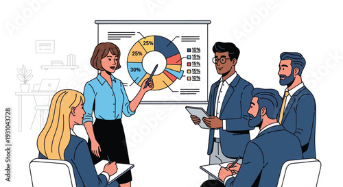 Business Professionals Discussing Data on Whiteboard.