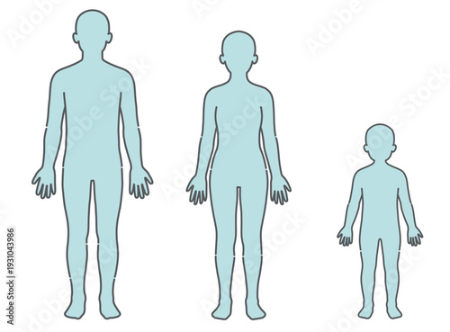 人体図・全身シルエットのベースイラストセット（男性・女性・子供・正面）