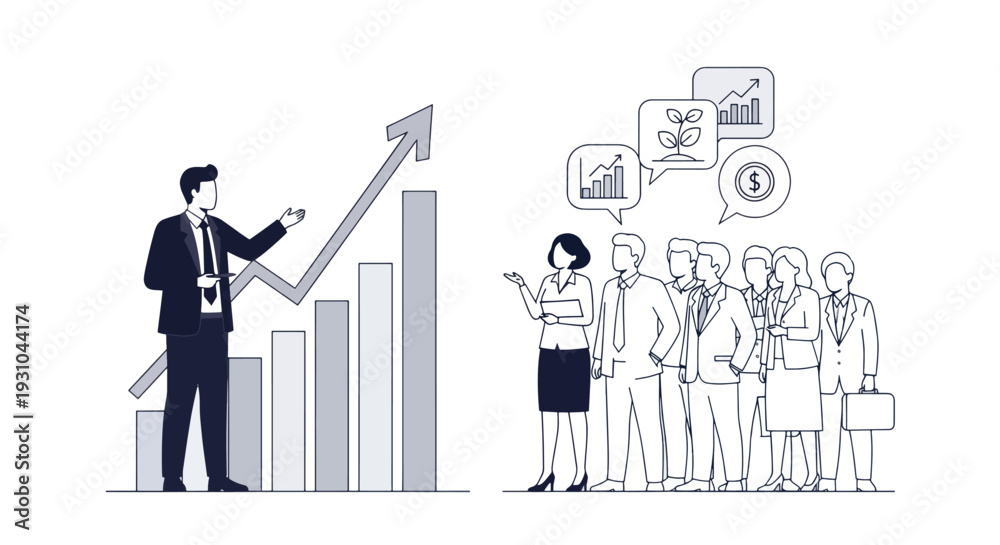 Fototapeta premium Businessman presenting graph to corporate team members.