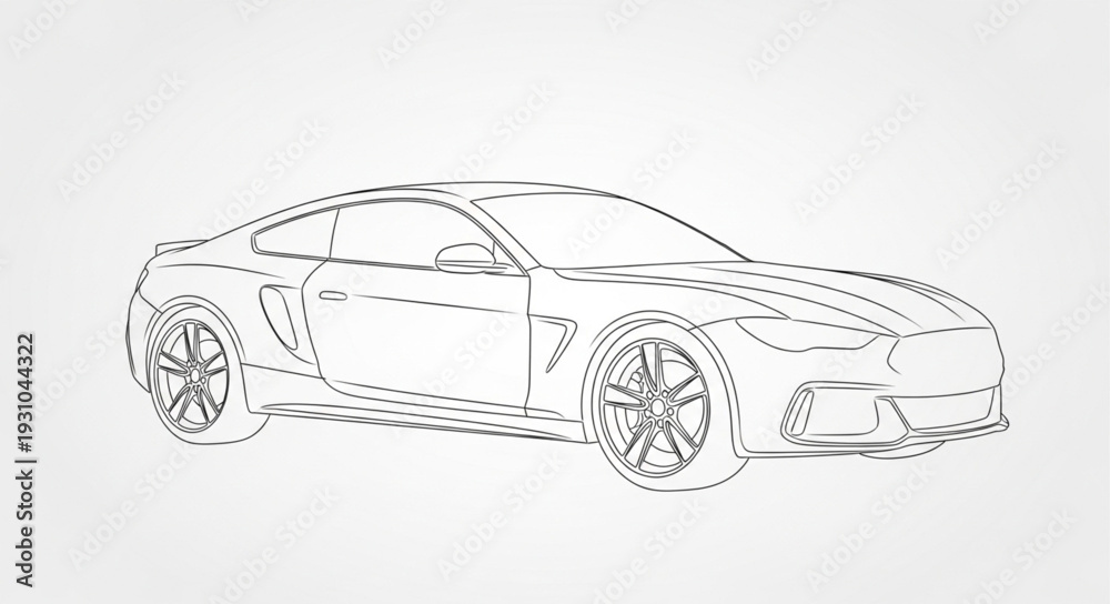 Naklejka premium Sleek Sports Car Outline Drawing Minimalist Design.