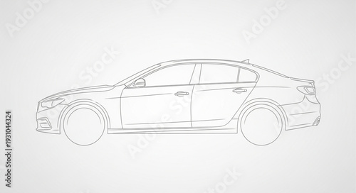 Stylized outline drawing of a modern sedan car.