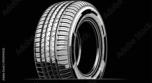 Close up of a car tire tread pattern on black background.