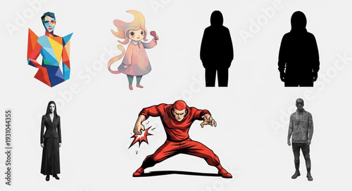 Diverse collection of stylized human figures and characters.