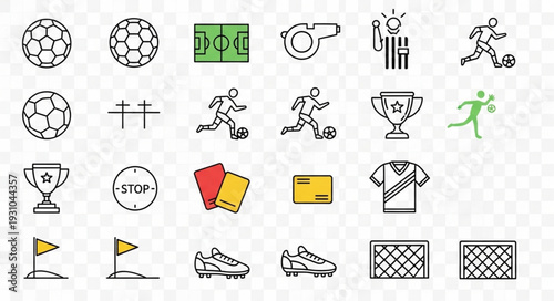 Collection of soccer sport icons and symbols.