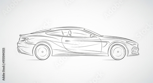 Modern Sports Car Wireframe Outline Drawing.