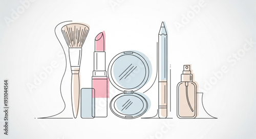 Collection of beauty makeup products and tools illustration.