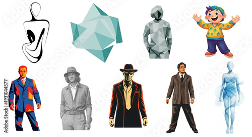 Collection of Diverse Human Figures and Abstract Shapes.