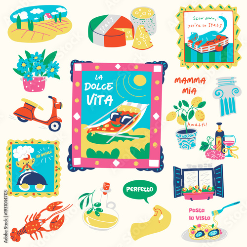 Whimsical Italian Dolce Vita Handdrawn Doodle